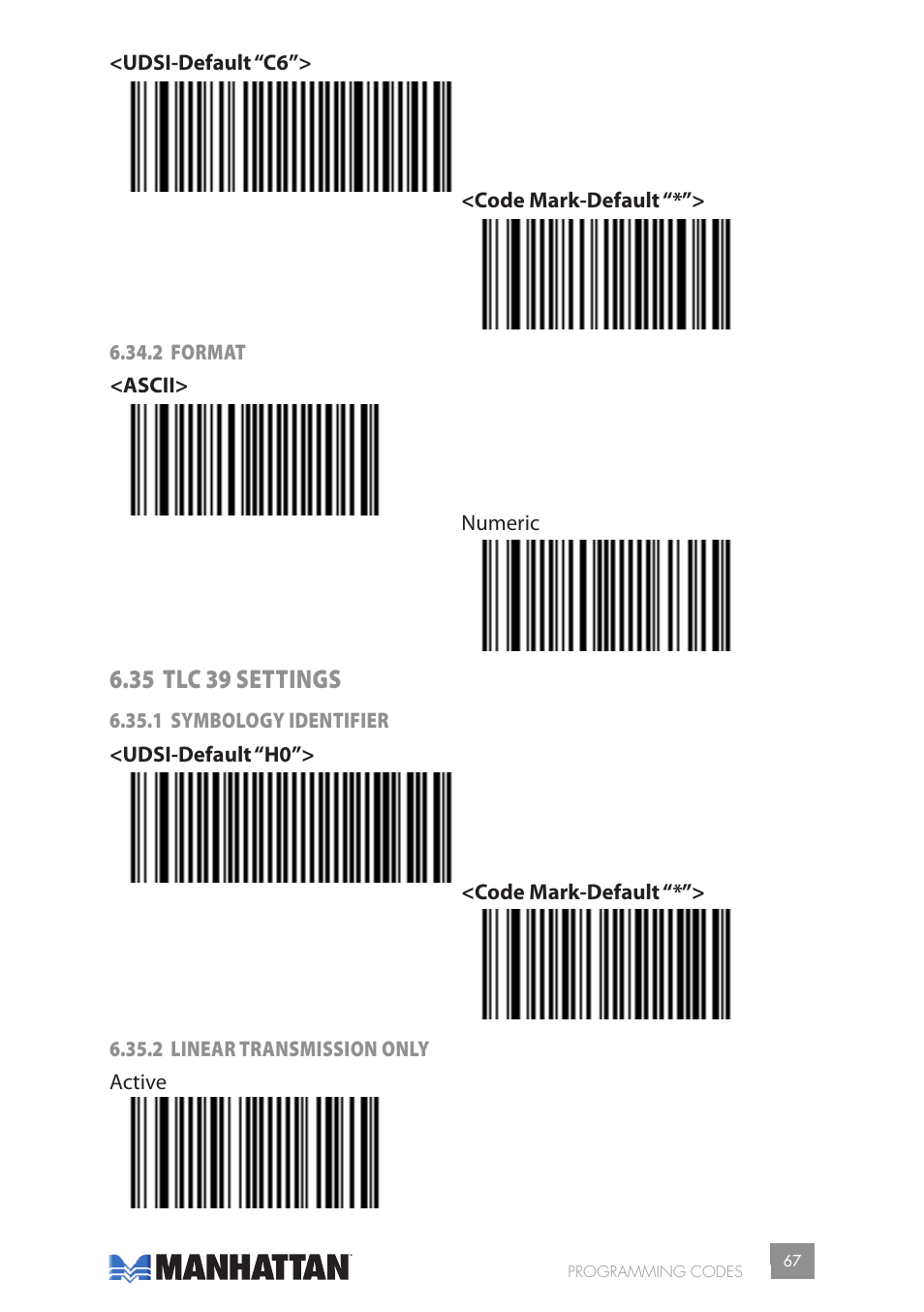 35 tlc 39 settings | Manhattan 177603 2D Barcode Scanner - Manual User Manual | Page 67 / 80