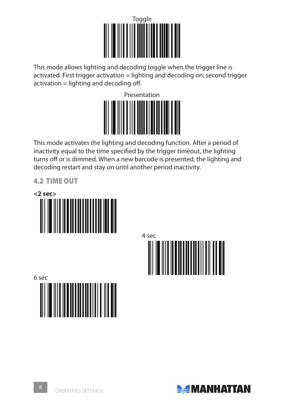 2 time out | Manhattan 177603 2D Barcode Scanner - Manual User Manual | Page 8 / 80