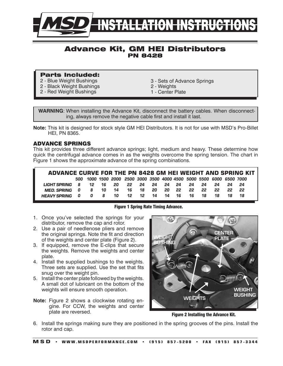 MSD 8428 GM HEI Weight & Spring Kit Installation User Manual | 2 pages