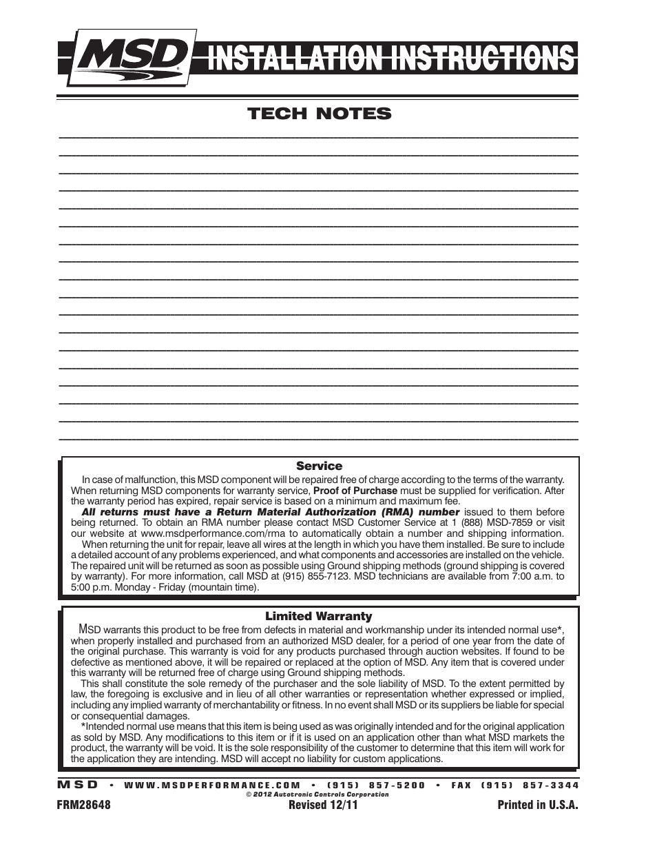 MSD 8428 GM HEI Weight & Spring Kit Installation User Manual | Page 2 / 2