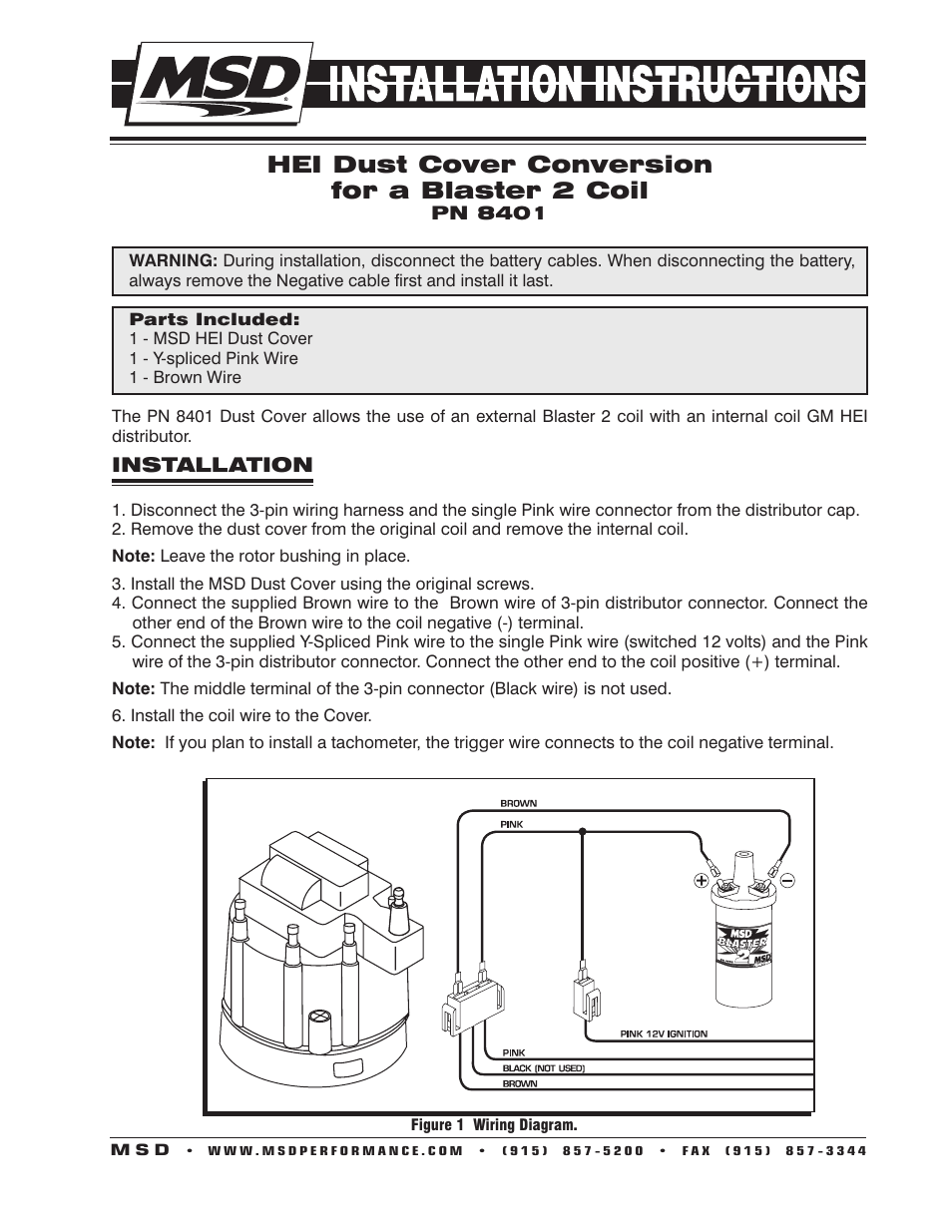 MSD 8401 Modified HEI Coil Dust Cover V8 Installation User Manual | 2 pages