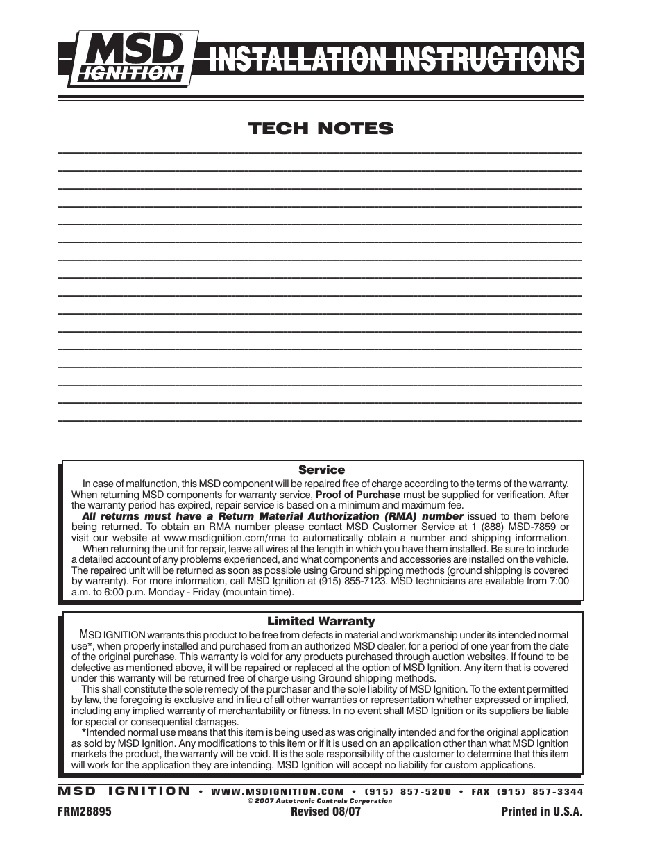 MSD 8560 Chevy V8 Marine Certified Distributor Installation User Manual | Page 8 / 8