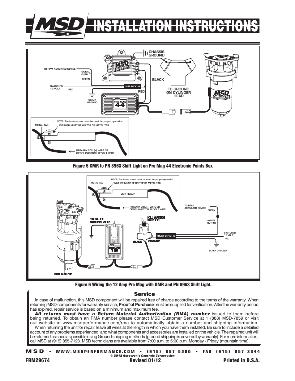 Service, M s d | MSD 8918 Tach Signal GMR Pickup Installation User Manual | Page 4 / 4