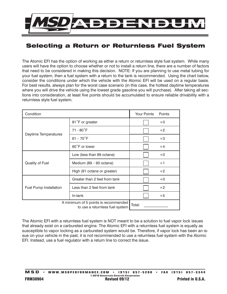 MSD 2920 Atomic EFI Master Kit User Manual | 1 page