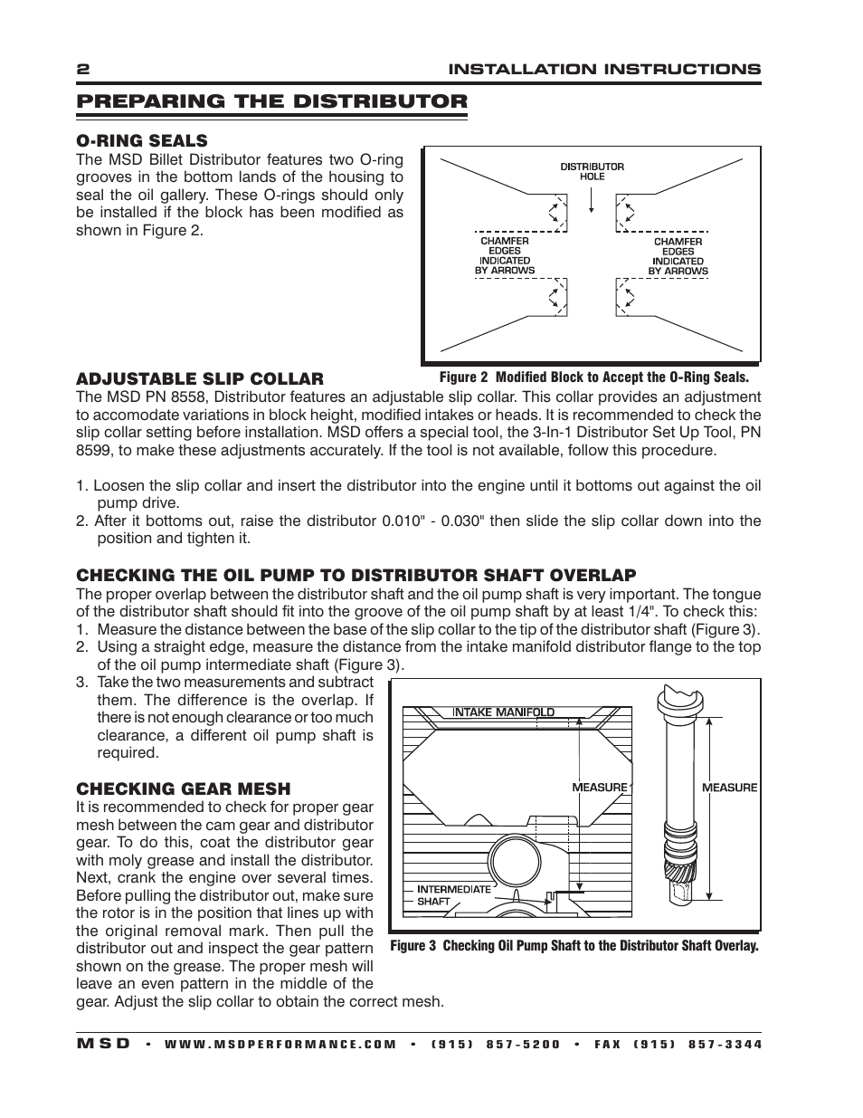 MSD 84697 Chevy V8 Crank Trigger Distributor Installation User Manual | Page 2 / 4