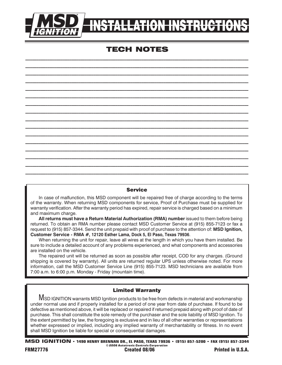 MSD 6011 Ford Modular Ignition Controller for 4.6L_5.4L Installation User Manual | Page 8 / 8
