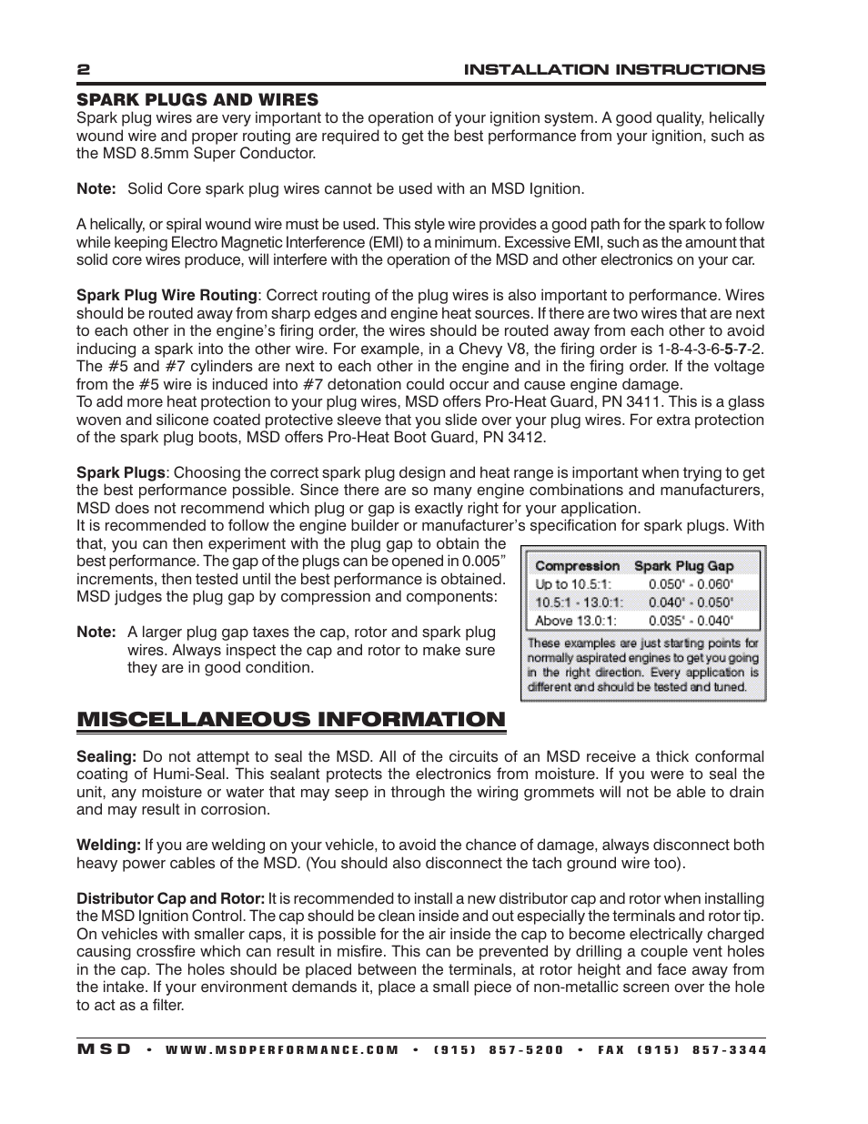 Miscellaneous information | MSD 7720 Power Grid System - Ignition Control Only Installation User Manual | Page 2 / 8