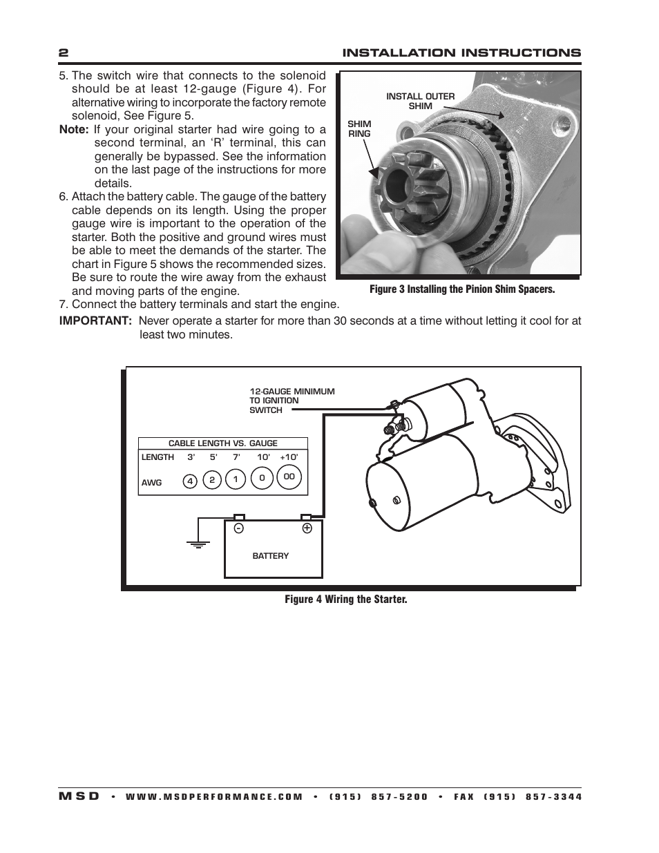 MSD 5092 DynaForce Starter, Ford BB 351M, 400, 429 Engines Installation User Manual | Page 2 / 4