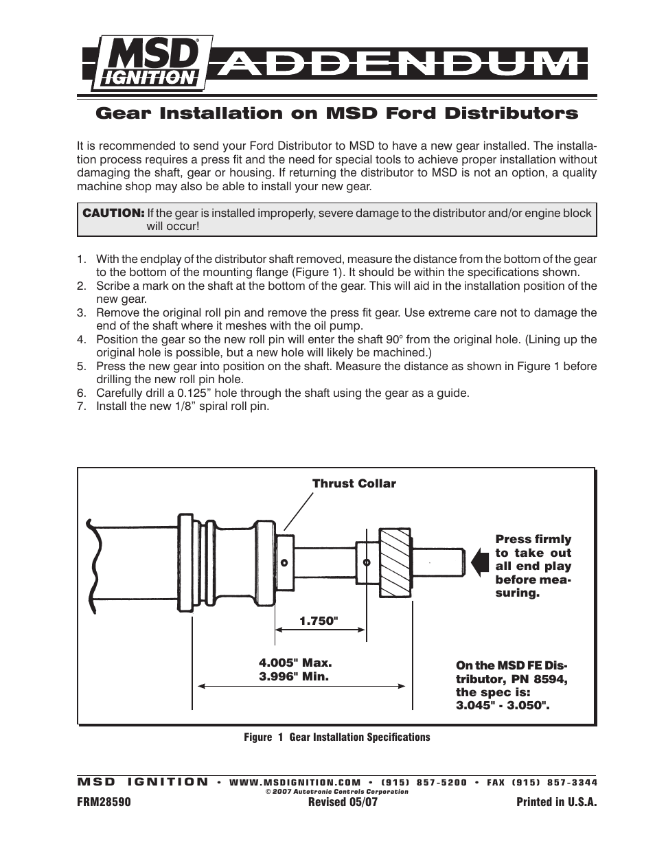 MSD Gear Installation on MSD Ford Distributors User Manual | 1 page