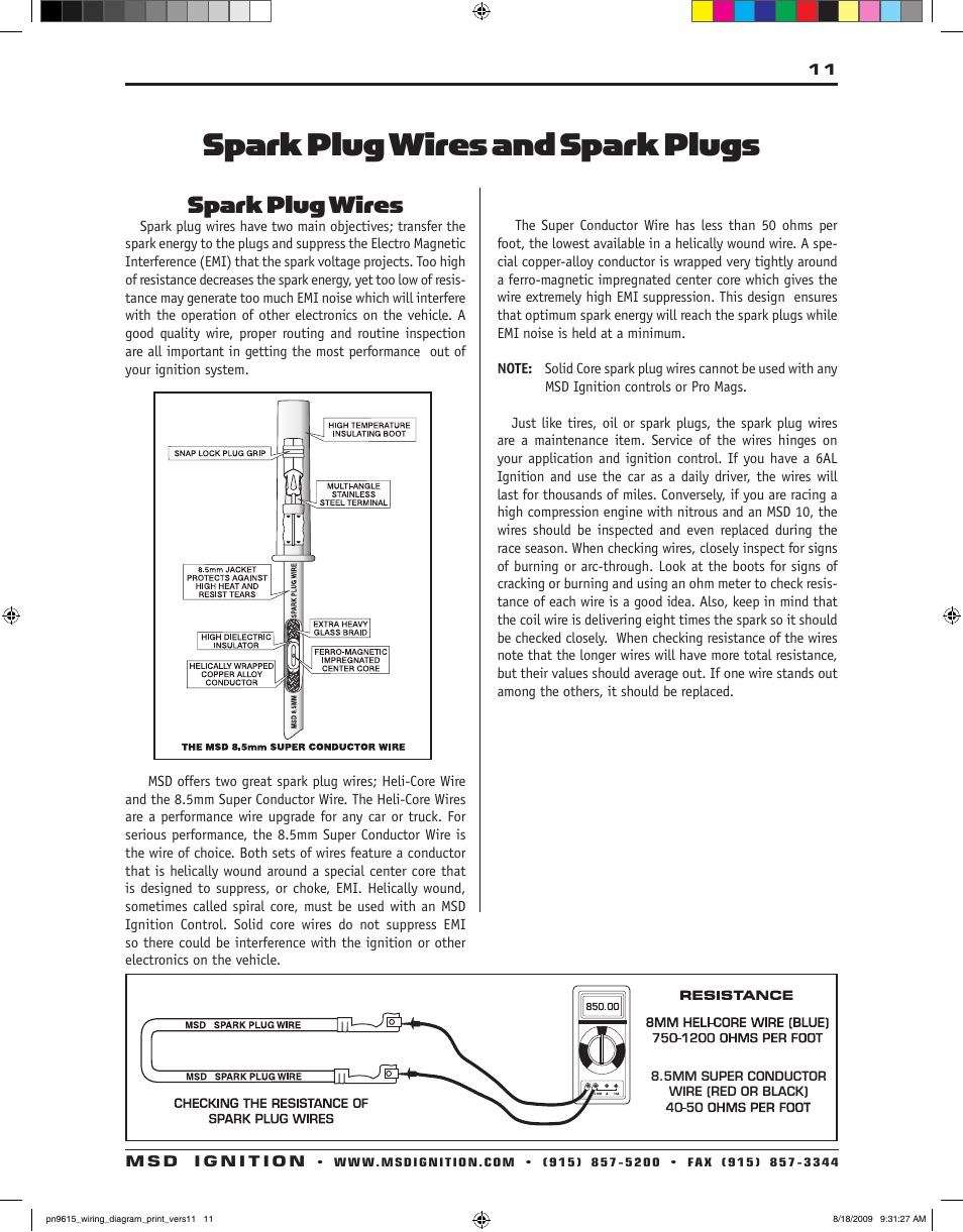 MSD Spark Plug Wires User Manual | 1 page