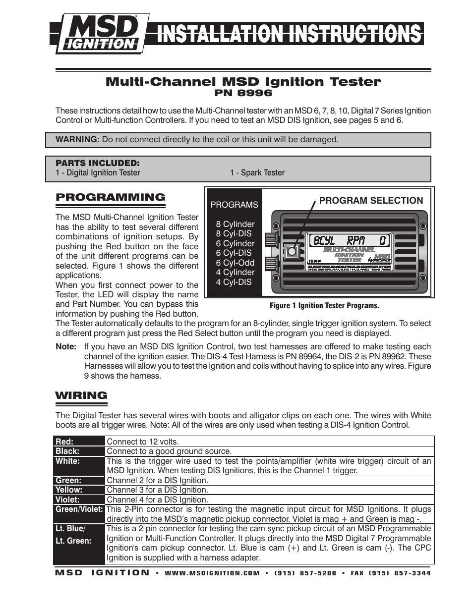 MSD 8996 Multi-Channel Digital Ignition Tester Installation User Manual | 8 pages