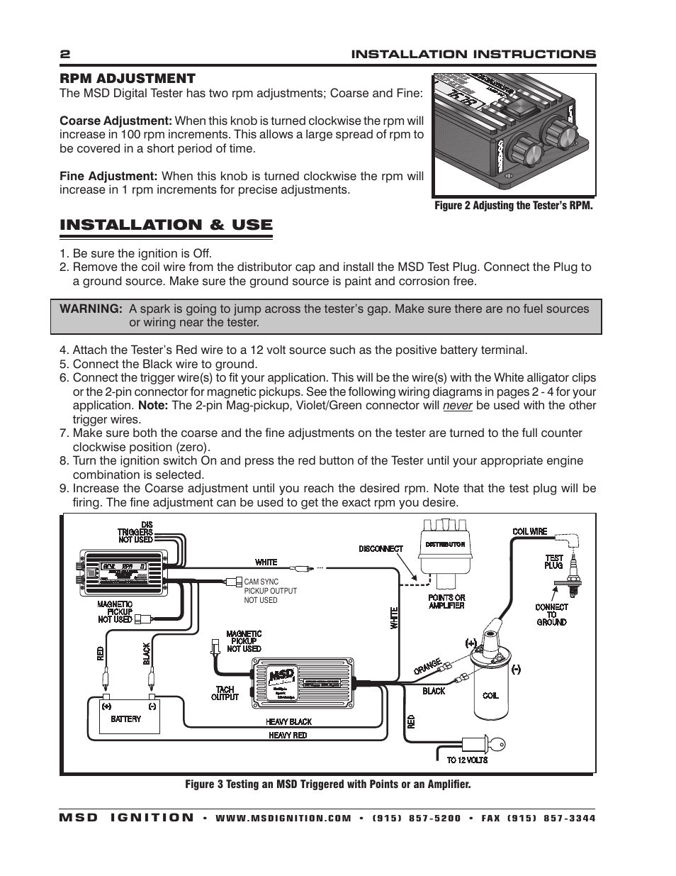 Installation & use | MSD 8996 Multi-Channel Digital Ignition Tester Installation User Manual | Page 2 / 8