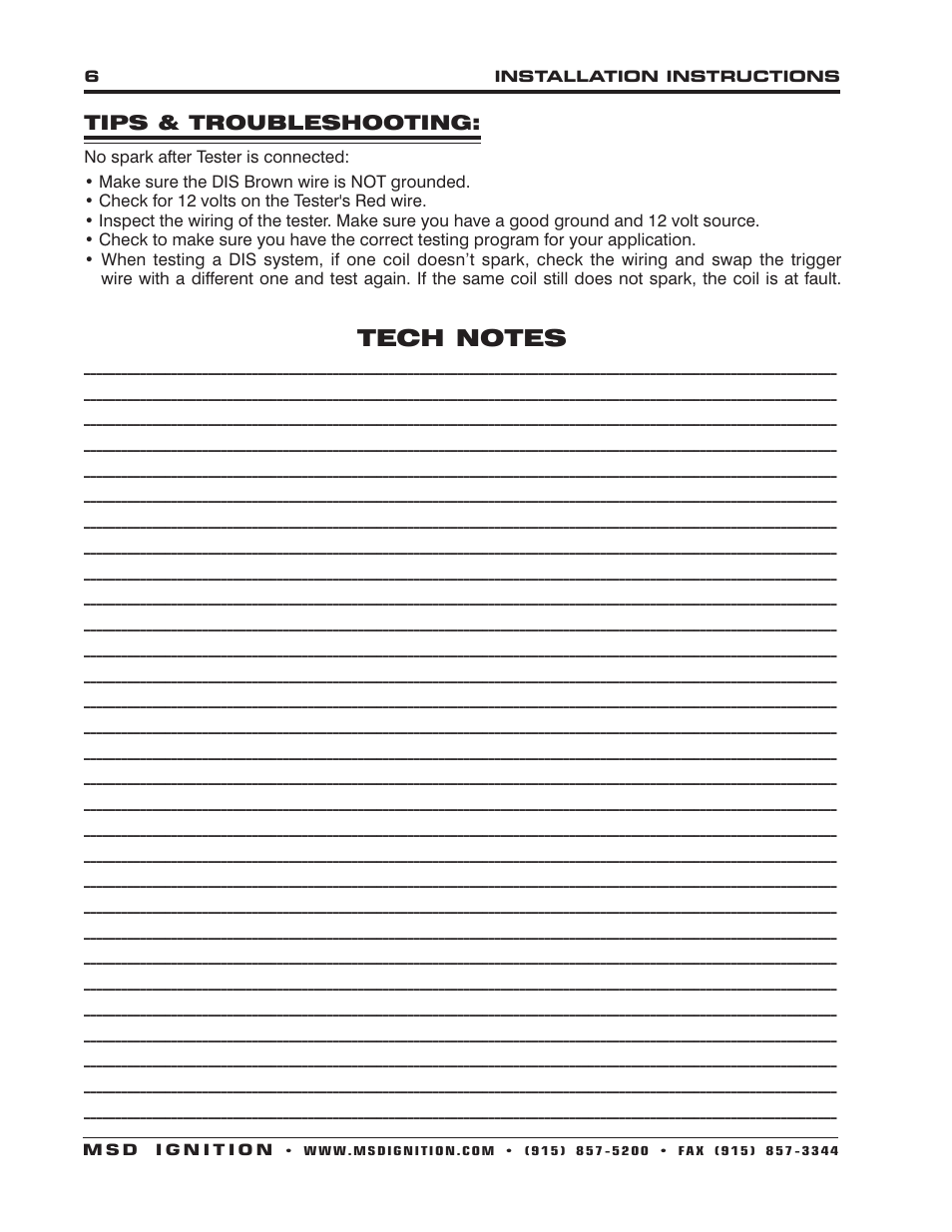 Tips & troubleshooting | MSD 8996 Multi-Channel Digital Ignition Tester Installation User Manual | Page 6 / 8