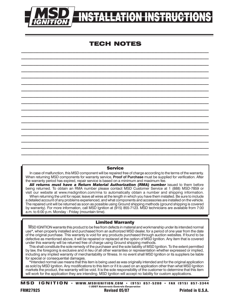 MSD 8996 Multi-Channel Digital Ignition Tester Installation User Manual | Page 8 / 8