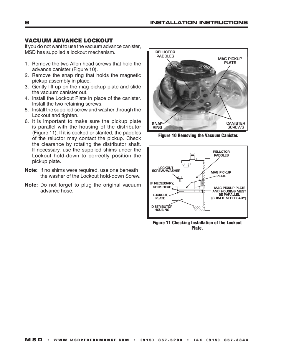 MSD 8363 Cadillac V8 Distributor w_Vacuum Advance Installation User Manual | Page 6 / 8
