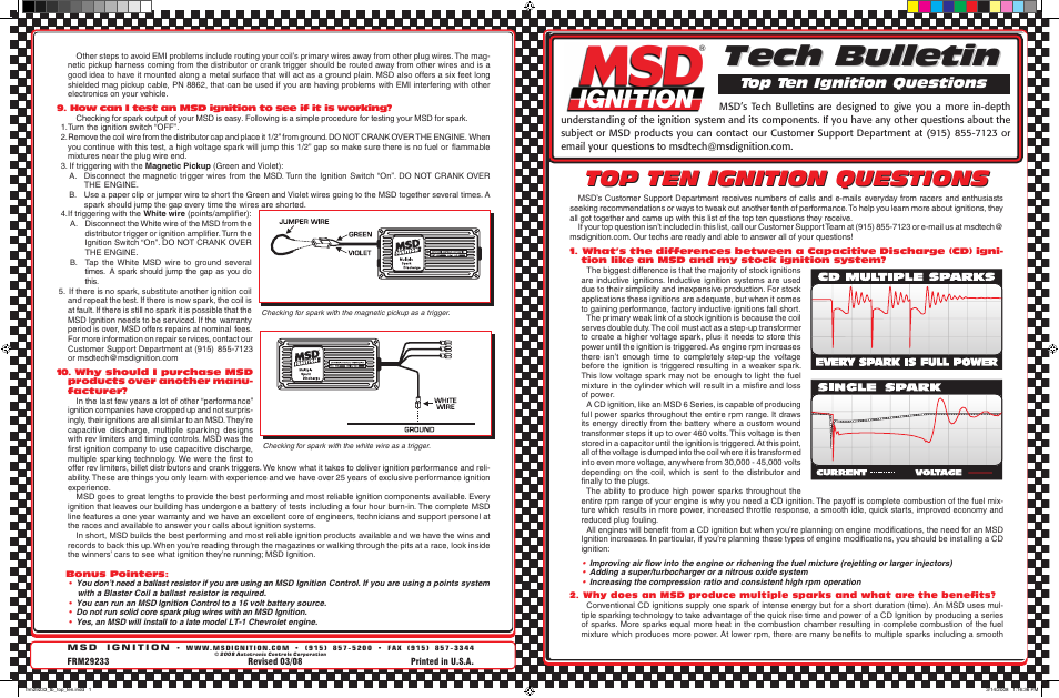 MSD Top Ten Ignition Questions Tech Bulletin User Manual | 2 pages