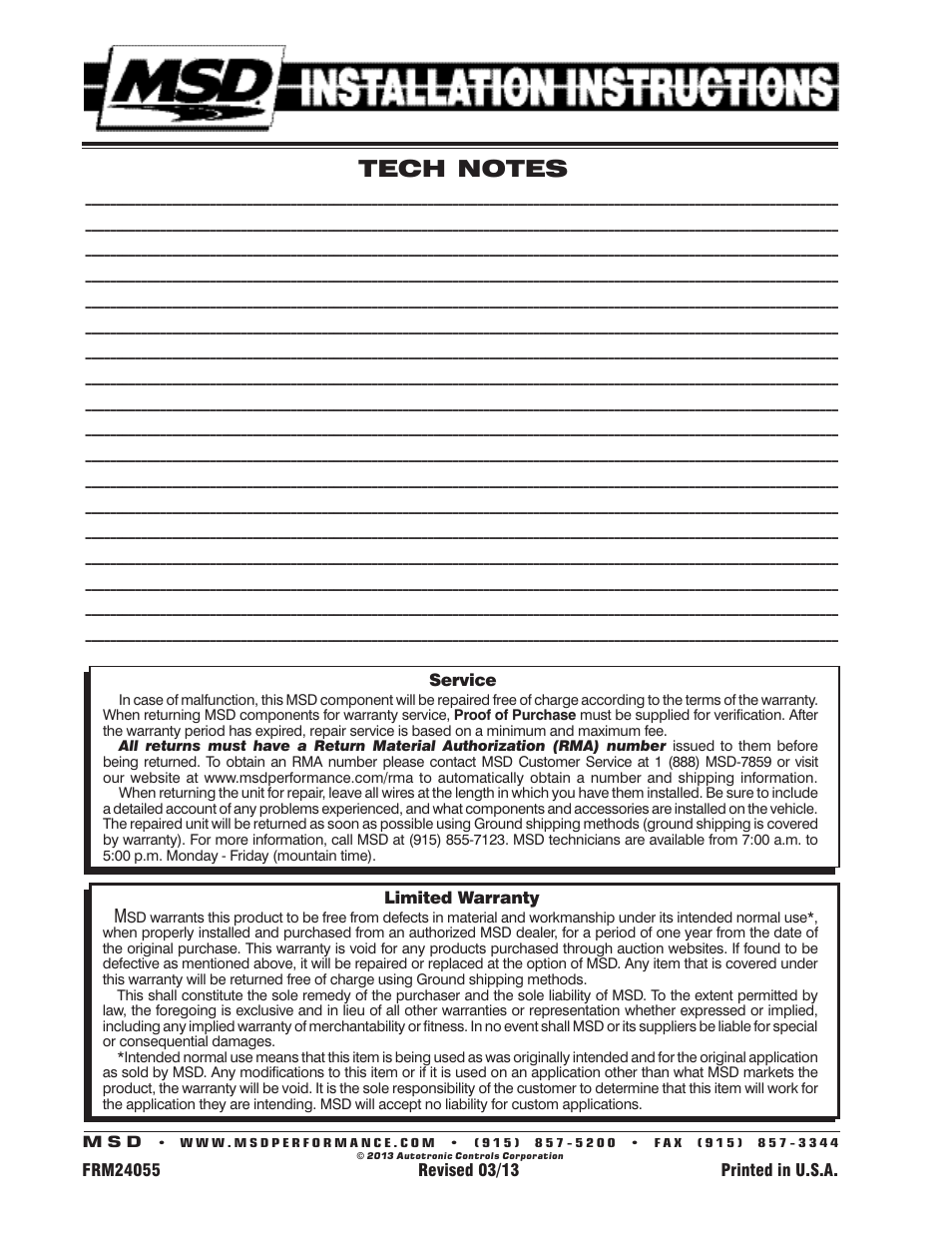 MSD 6214 Midget DIS-2 Programmable Race Ignition Installation User Manual | Page 16 / 16