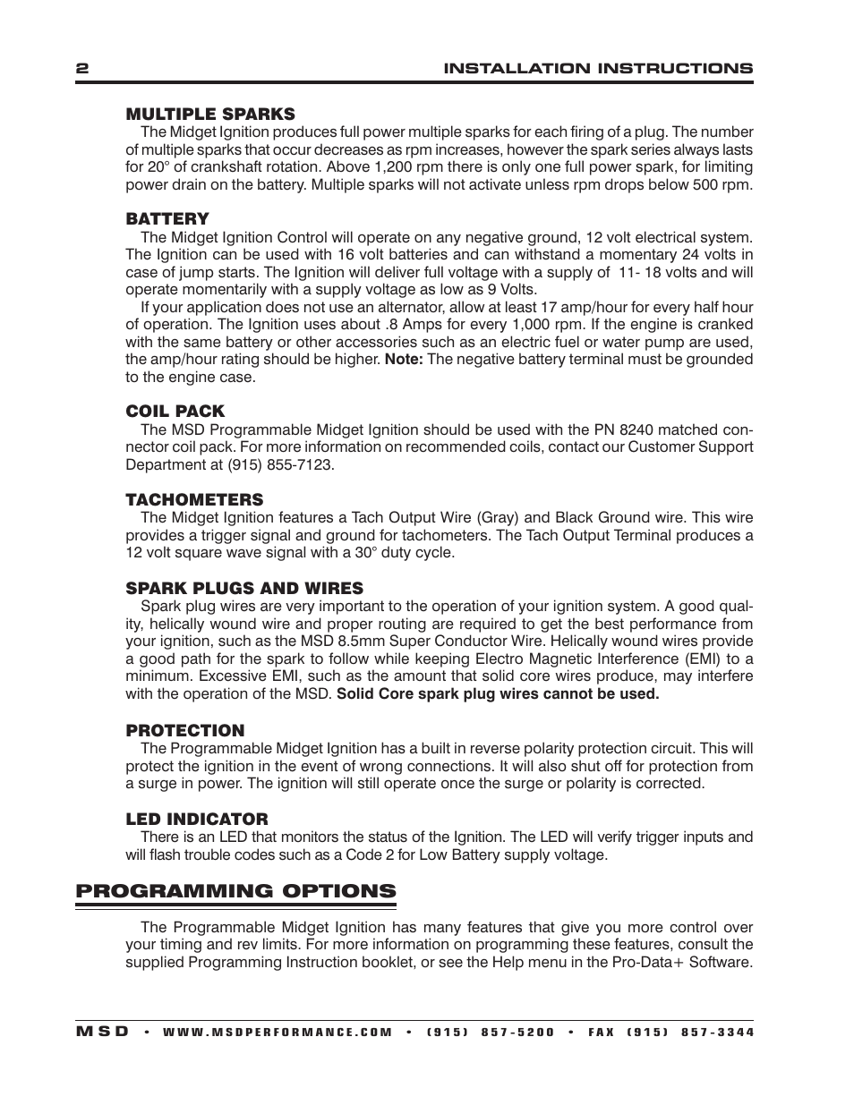 MSD 6214 Midget DIS-2 Programmable Race Ignition Installation User Manual | Page 2 / 16