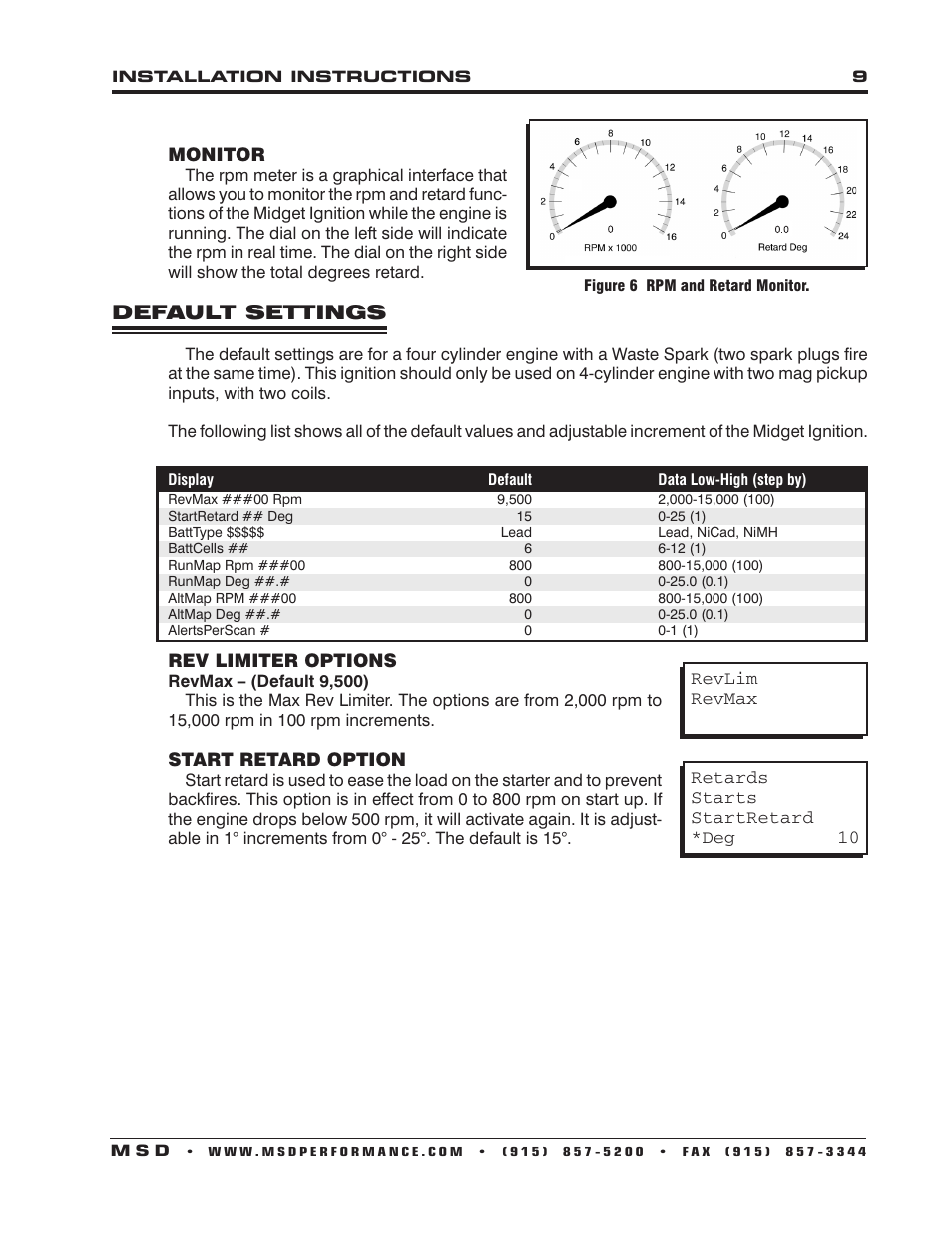 Default settings | MSD 6214 Midget DIS-2 Programmable Race Ignition Installation User Manual | Page 9 / 16