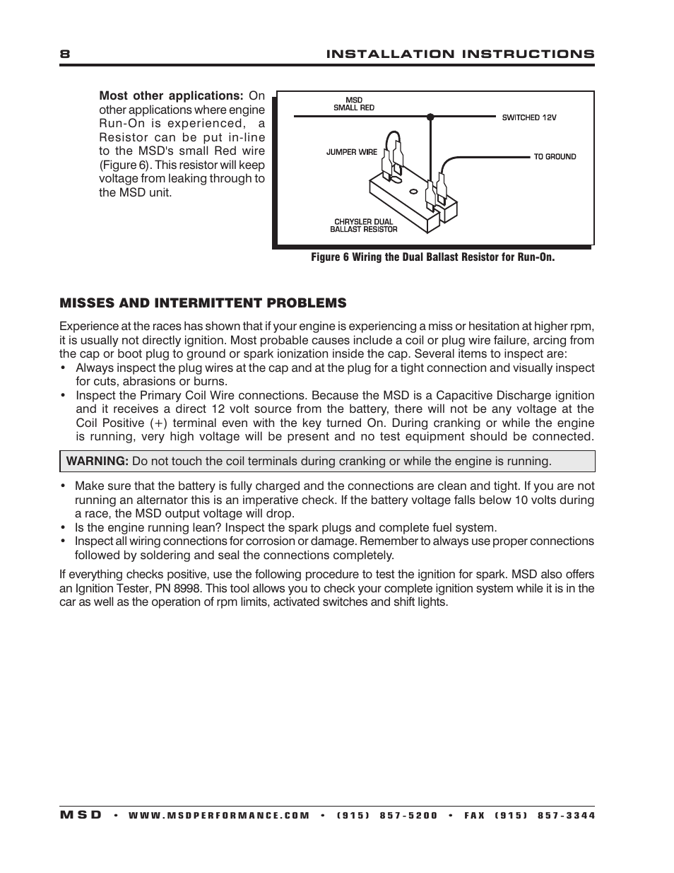 MSD 6560 6M-2L Marine Certified Ignition with Rev Limit Installation User Manual | Page 8 / 12