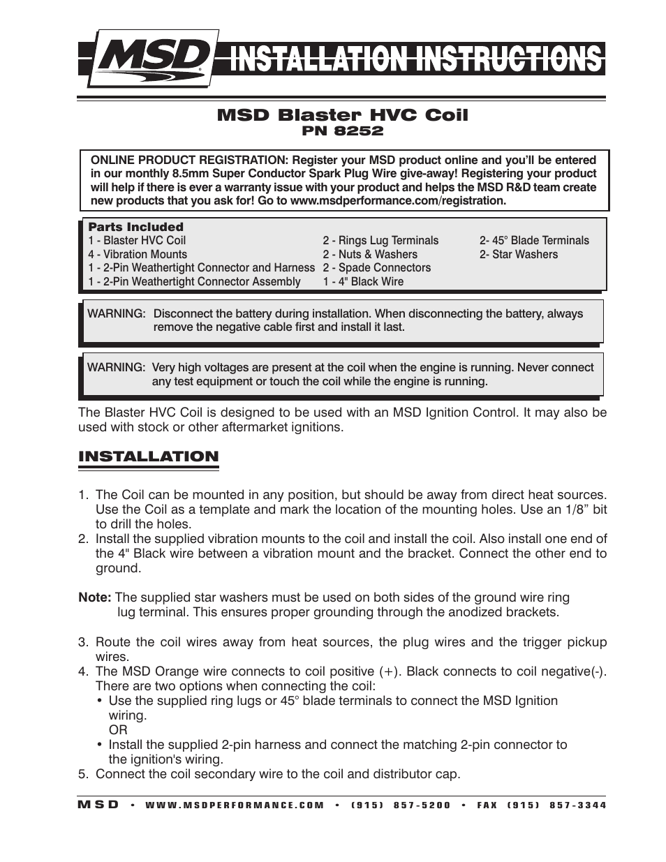 MSD 8252 Blaster HVC, Works w_ MSD 6 Series Units Installation User Manual | 2 pages