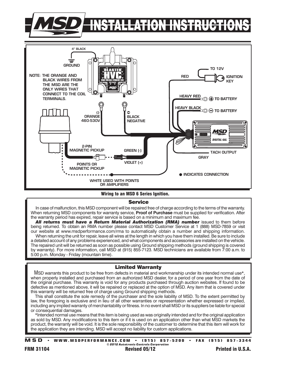 Limited warranty, Service | MSD 8252 Blaster HVC, Works w_ MSD 6 Series Units Installation User Manual | Page 2 / 2