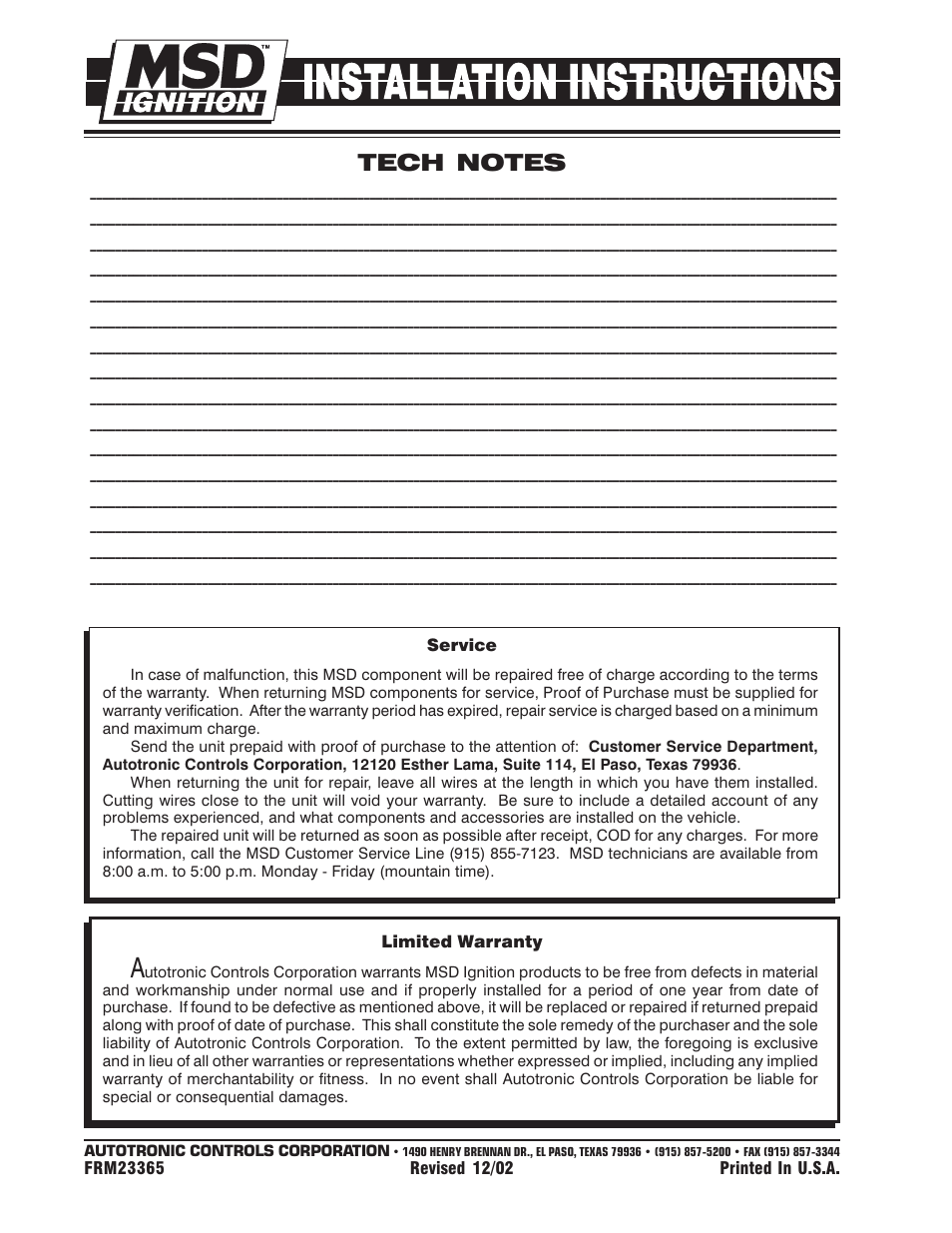MSD 8384 Ford 351W Dual Pickup Distributor Installation User Manual | Page 8 / 8