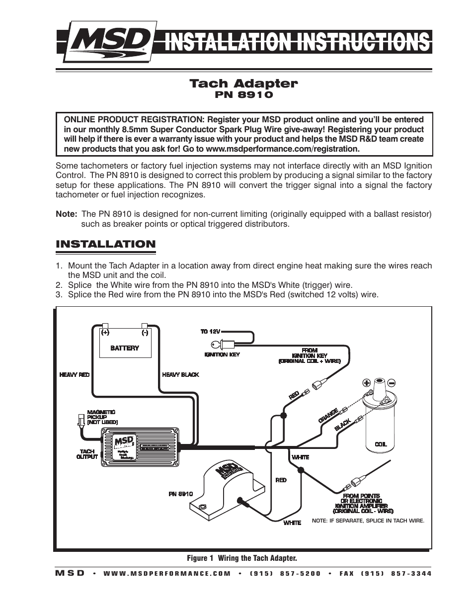 MSD 8910 Tach Adapter Installation User Manual | 2 pages