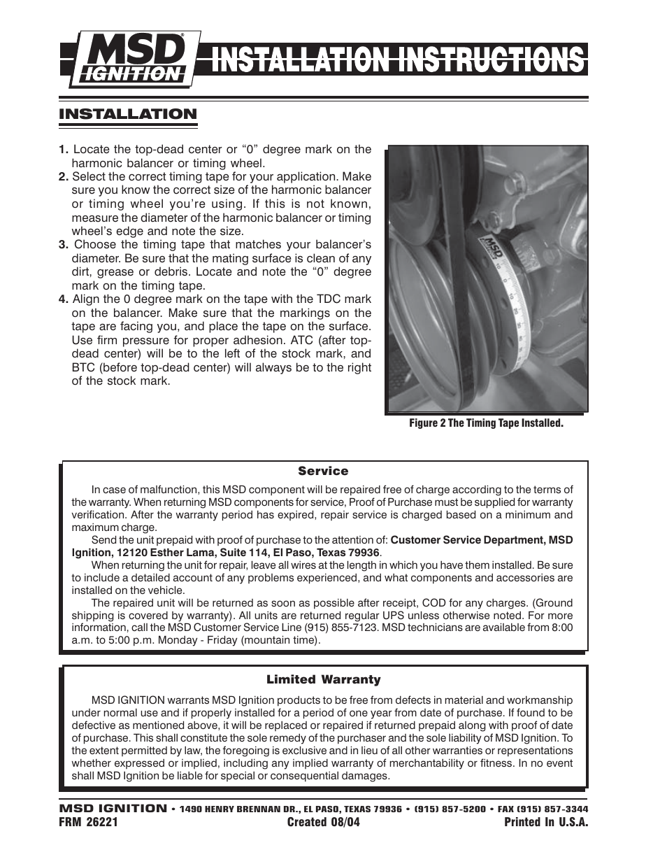Installation | MSD 8985 Timing Tapes for Harmonic Balancers Installation User Manual | Page 2 / 2
