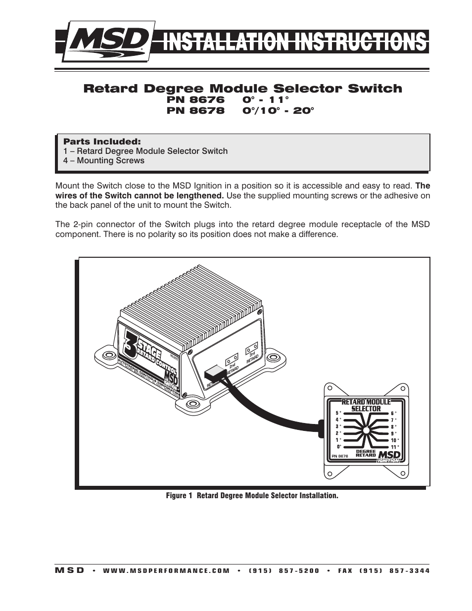 MSD 8678 Retard Selector Switch 0°_10°-20° Installation User Manual | 2 pages