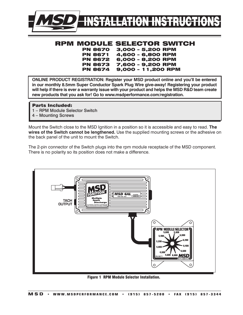 MSD 8673 Selector Switch, 7.6K-9.8K Installation User Manual | 2 pages