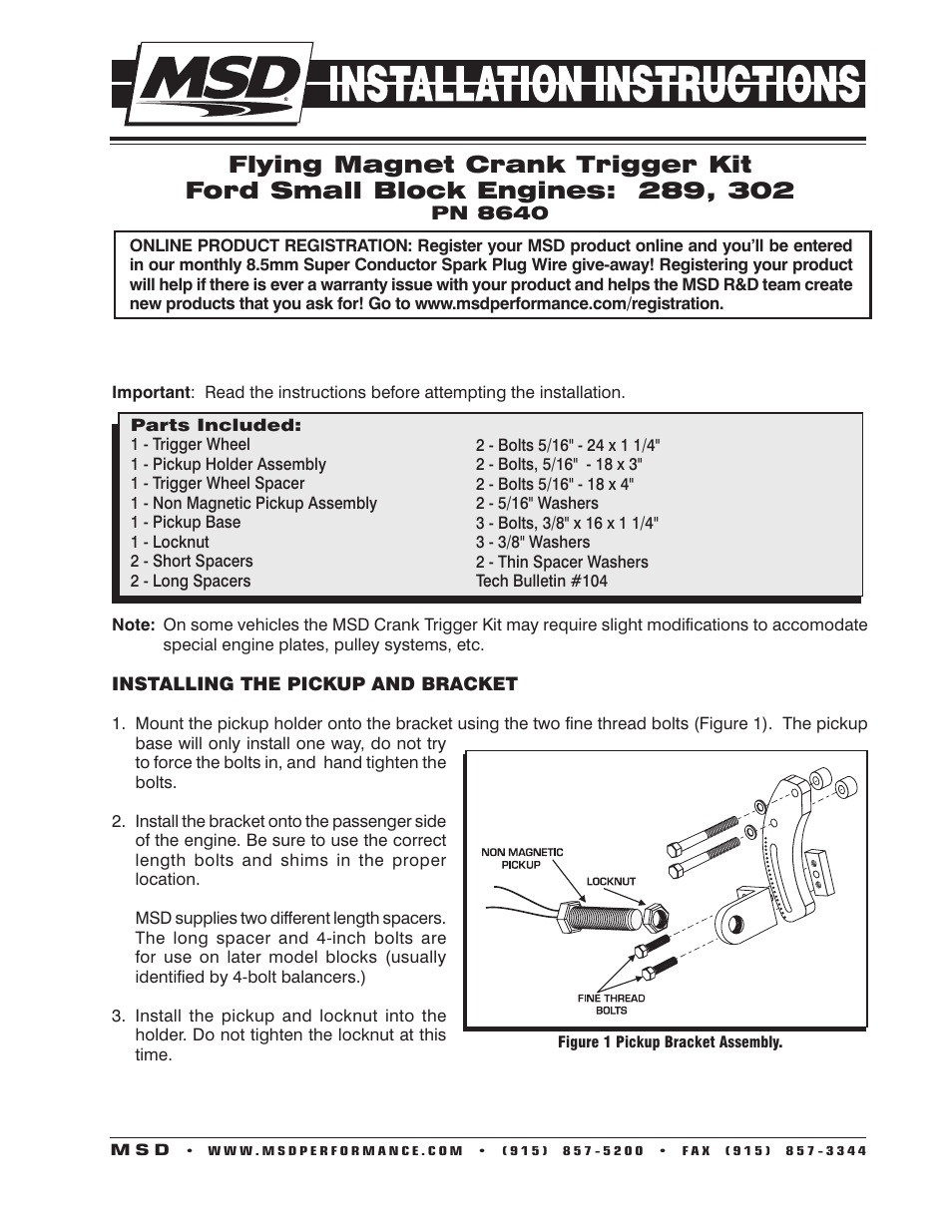 MSD 8640 Ford Small Block Crank Trigger Kit Installation User Manual | 2 pages