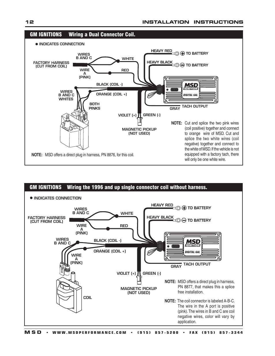 Gm ignitions wiring a dual connector coil | MSD 6201 Digital 6A Ignition Control User Manual | Page 12 / 20