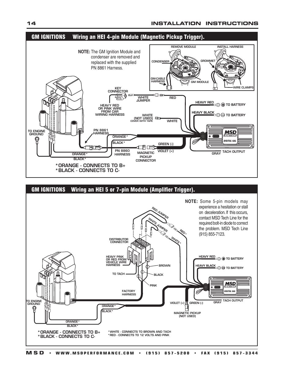 14 installation instructions m s d, Orange - connects to b+ *black - connects to c | MSD 6201 Digital 6A Ignition Control User Manual | Page 14 / 20