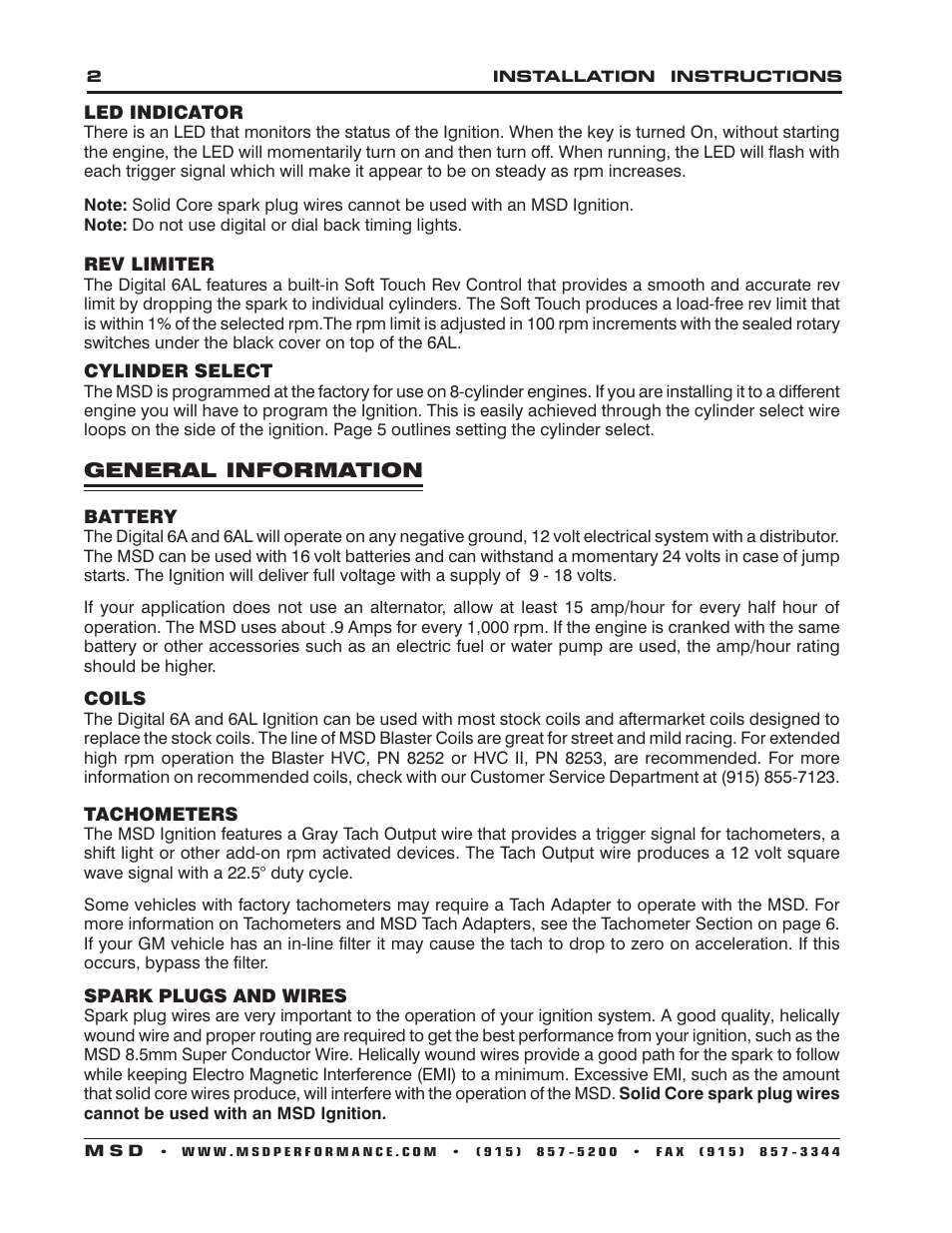MSD 6201 Digital 6A Ignition Control User Manual | Page 2 / 20