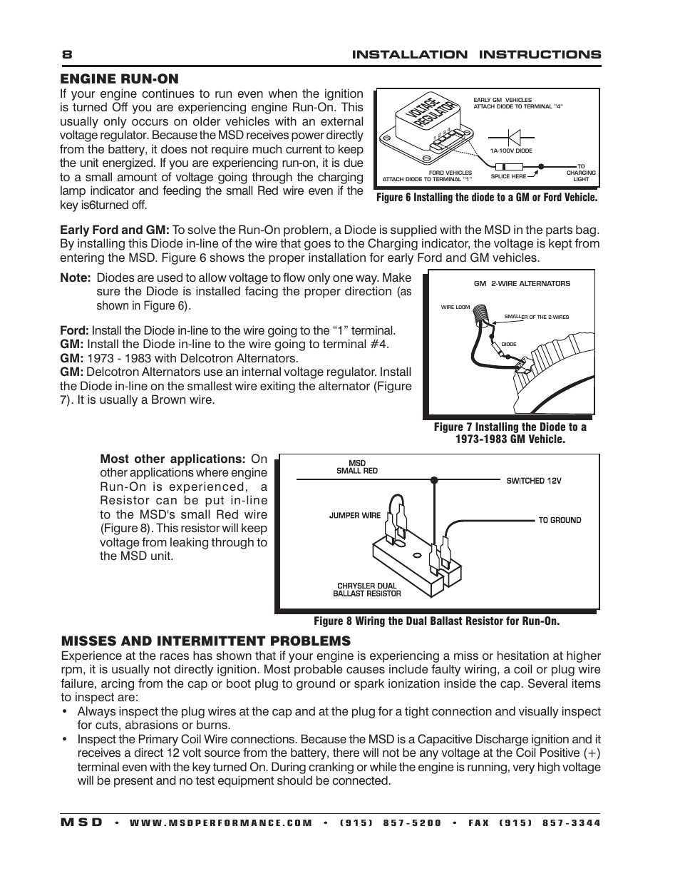 Engine run-on, Misses and intermittent problems | MSD 6201 Digital 6A Ignition Control User Manual | Page 8 / 20