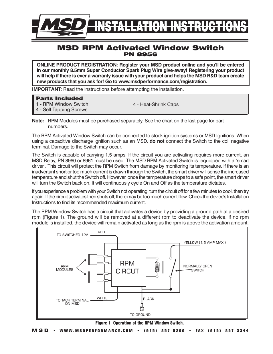 MSD 8956 Window RPM Activated Switch Installation User Manual | 4 pages
