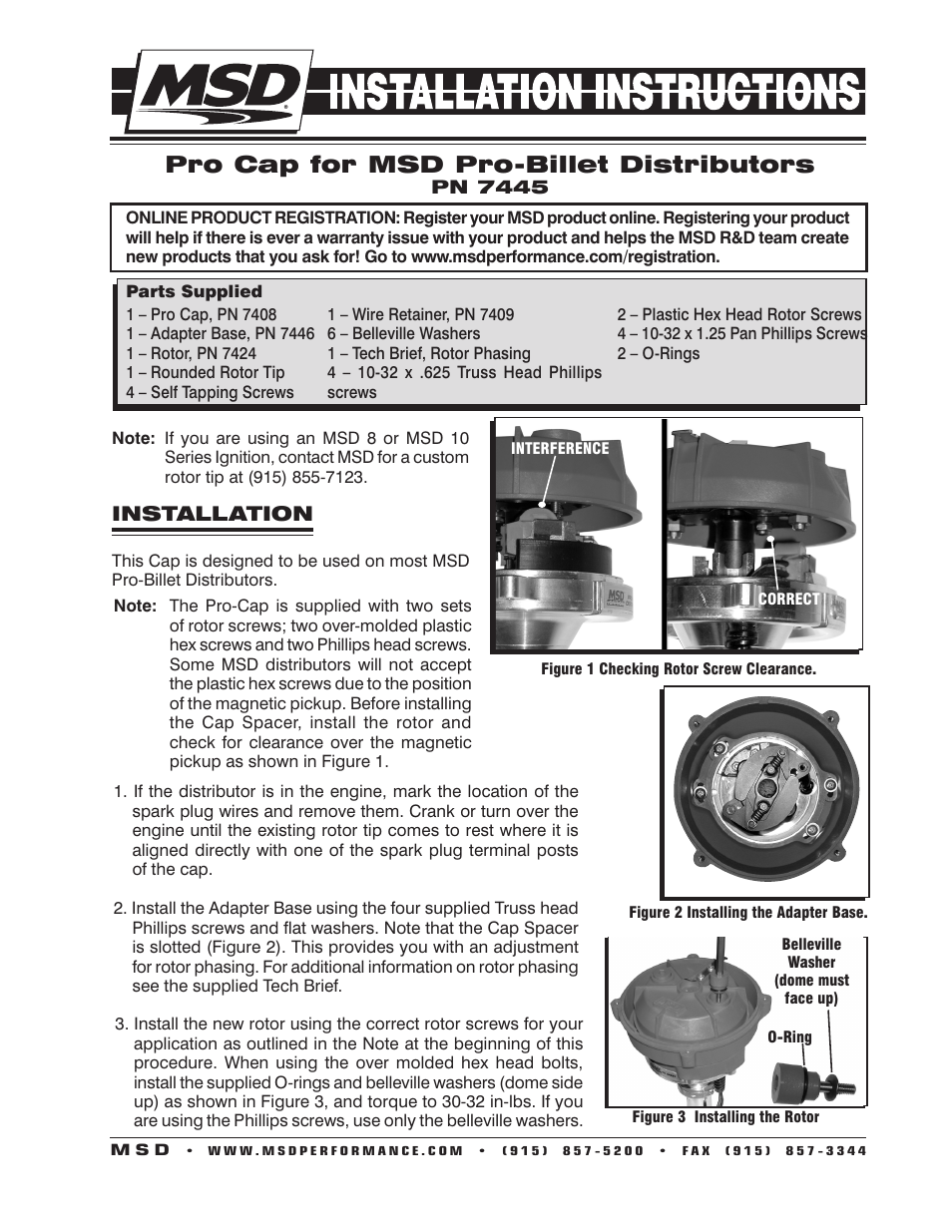 MSD 7445 Pro-Cap Cap-A-Dapt Kit, Fits MSD Distributors Installation User Manual | 2 pages