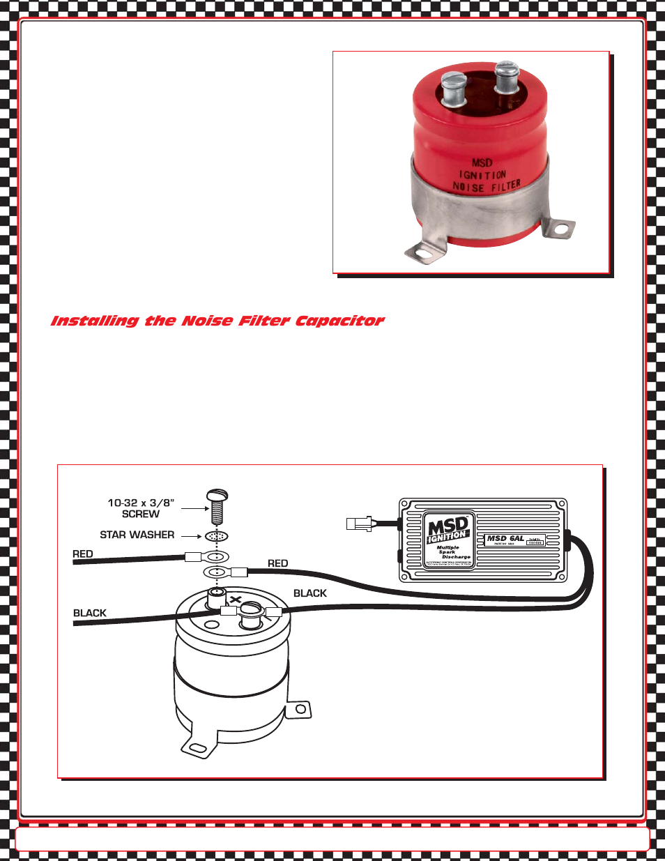 Installing the noise filter capacitor | MSD Radio Frequency Interference Tech Bulletin User Manual | Page 2 / 2