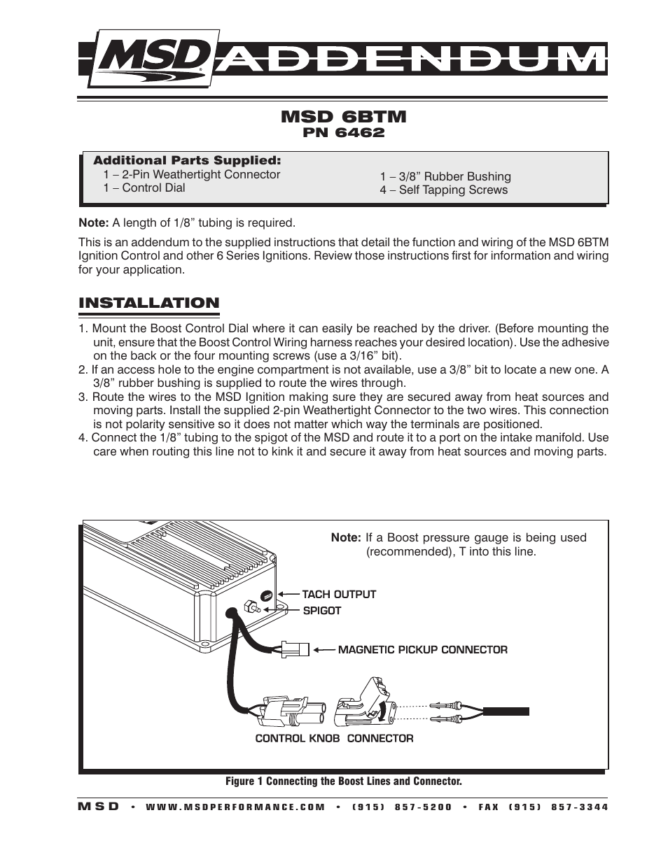 MSD 6462 6-BTM Boost Timing Master User Manual | 2 pages