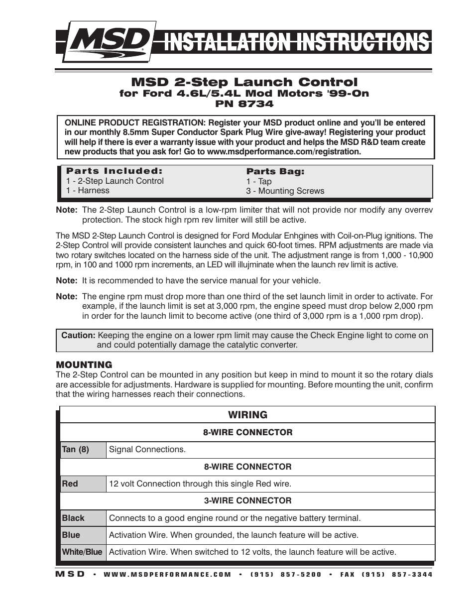 MSD 8734 Launch Master for Modular Ford Engines Installation User Manual | 4 pages