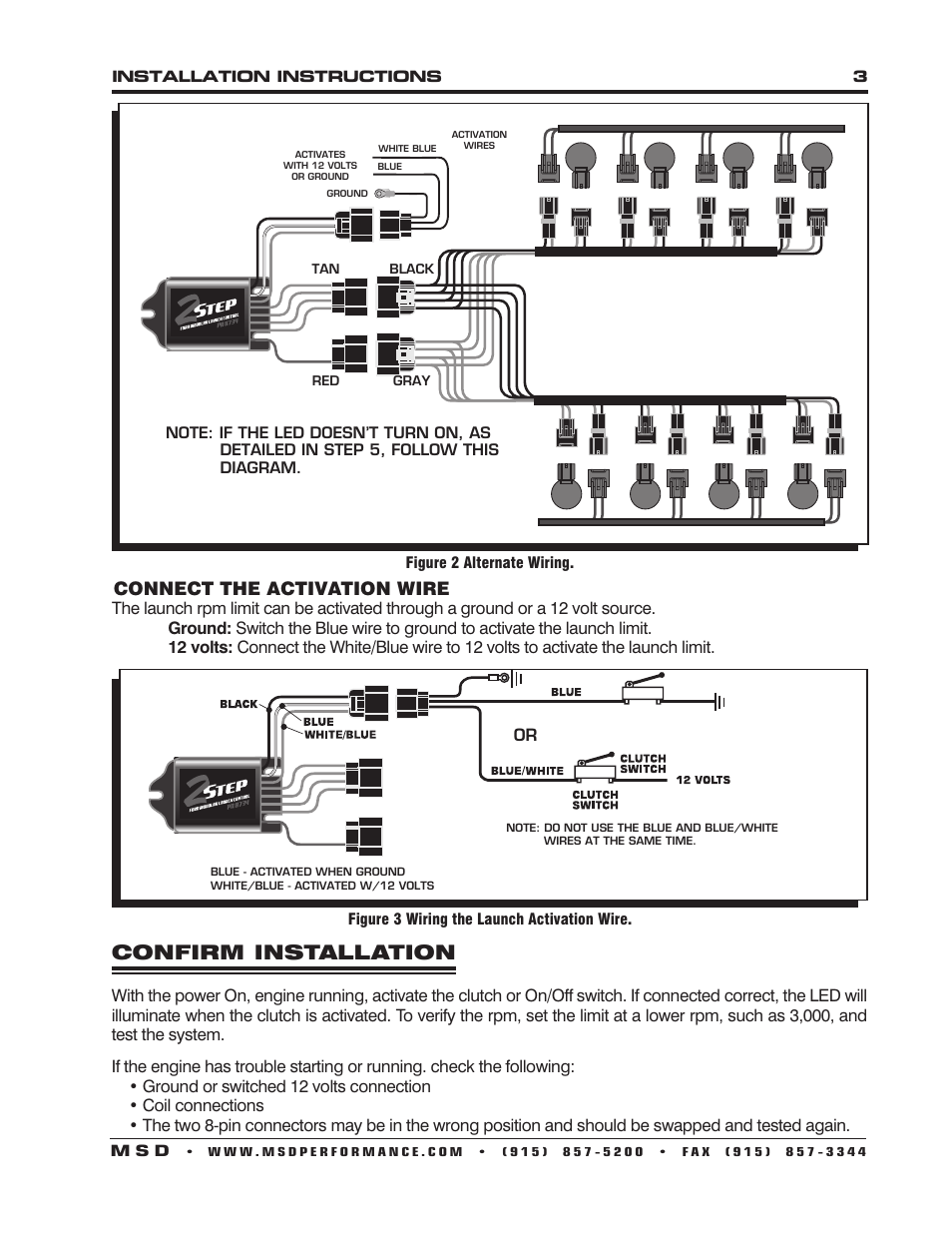 Confirm installation, Connect the activation wire | MSD 8734 Launch Master for Modular Ford Engines Installation User Manual | Page 3 / 4