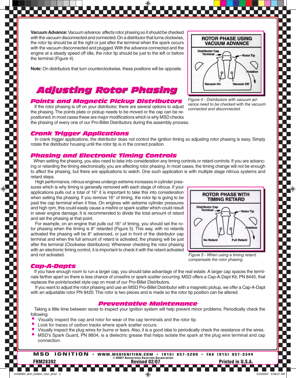 Adjusting rotor phasing | MSD ROTOR PHASING Tech Bulletin User Manual | Page 2 / 2