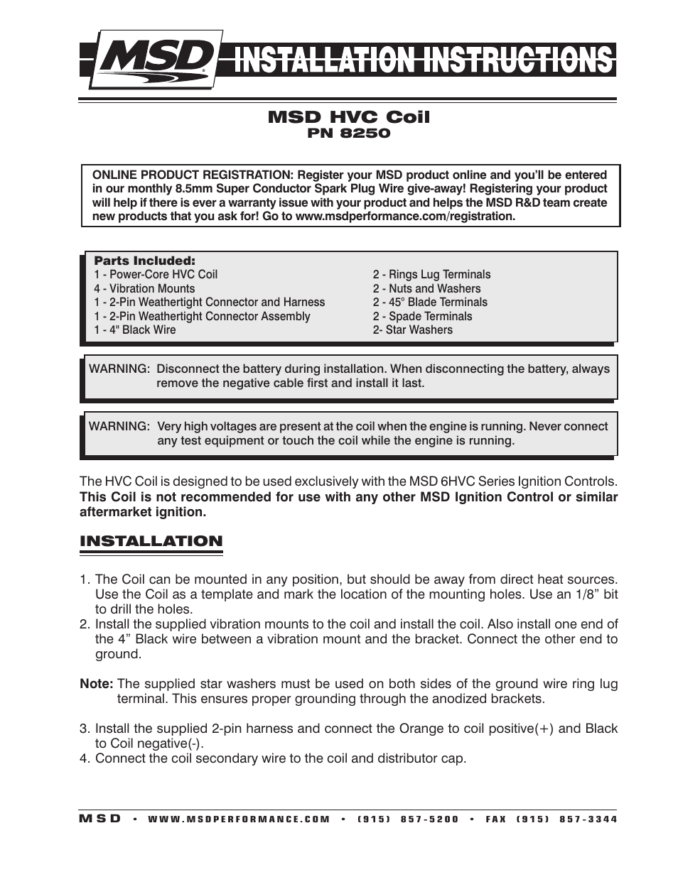 MSD 8250 MSD 6 HVC Coil Installation User Manual | 2 pages
