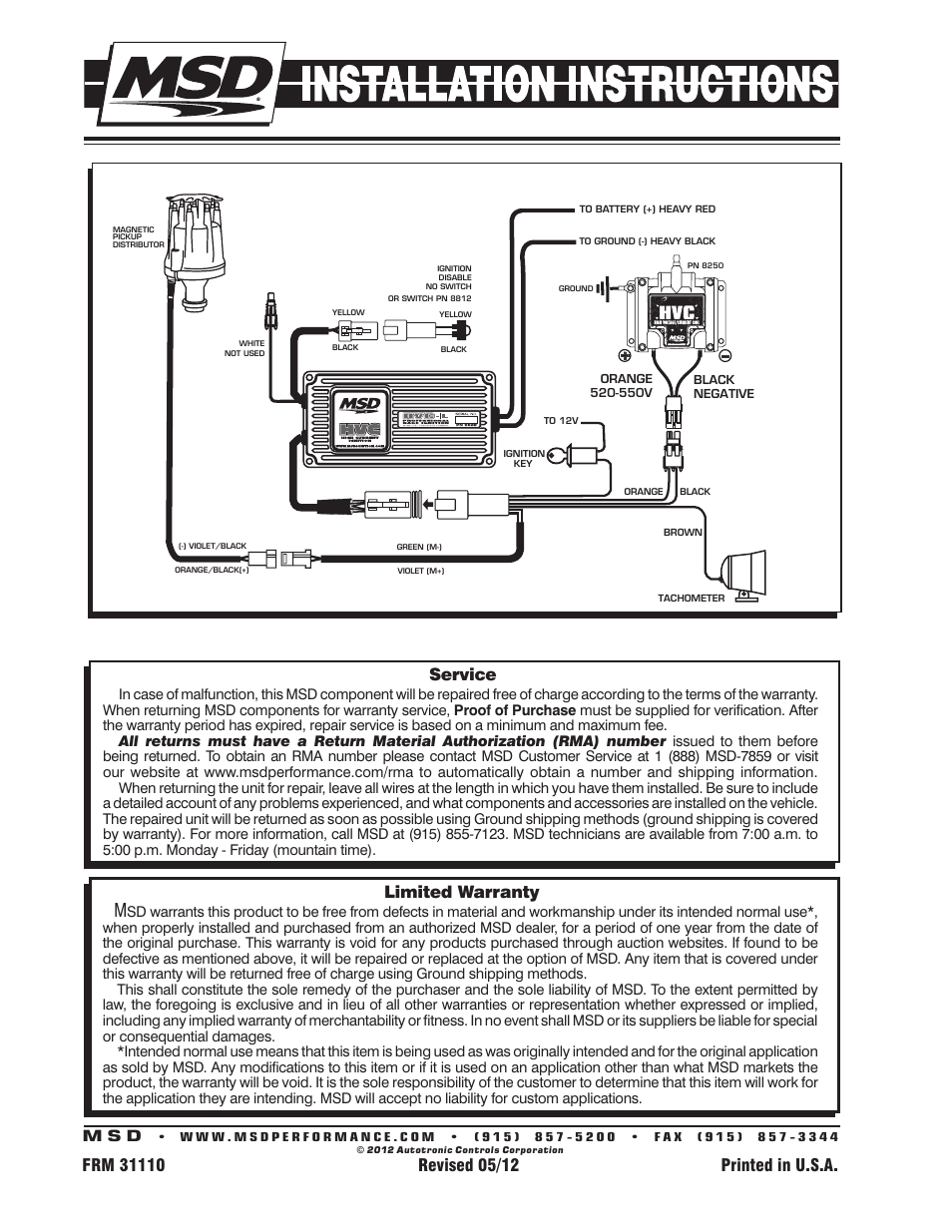 Limited warranty, Service, M s d | MSD 8250 MSD 6 HVC Coil Installation User Manual | Page 2 / 2