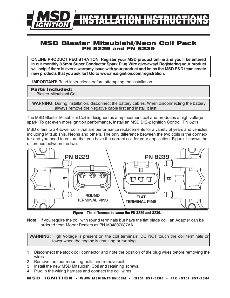 MSD 8239 Mitsubishi Dodge Coil, 1996-on Installation User Manual | 2 pages