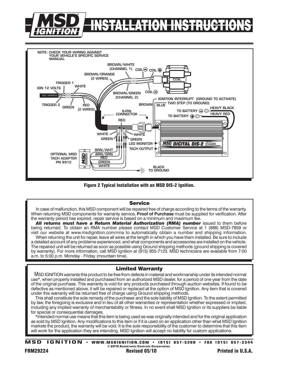 Limited warranty, Service | MSD 8239 Mitsubishi Dodge Coil, 1996-on Installation User Manual | Page 2 / 2
