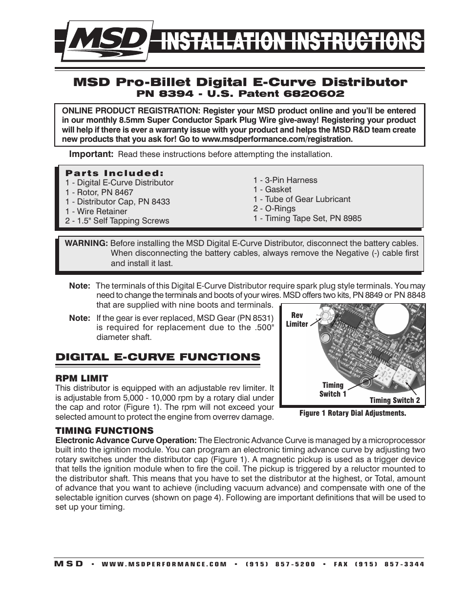 MSD 8394 Digital E-Curve Distributor Installation User Manual | 8 pages