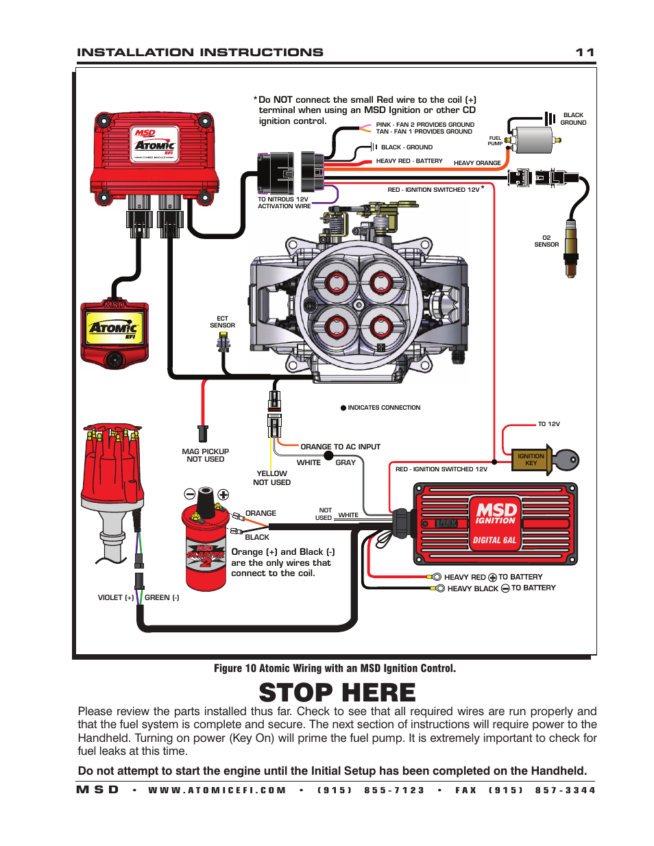 Stop here, Installation instructions 11 m s d | MSD 2910 Atomic EFI Master Kit Installation User Manual | Page 11 / 28