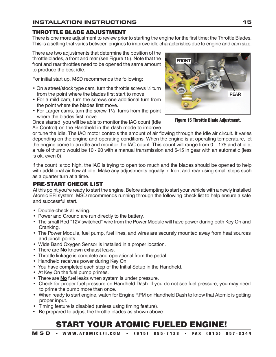 Start your atomic fueled engine | MSD 2910 Atomic EFI Master Kit Installation User Manual | Page 15 / 28